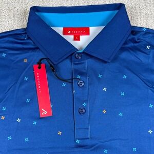 NEW REDVANLY Mens Large Mazarine Blue Savile Floral Print Golf Polo Shirt R2419